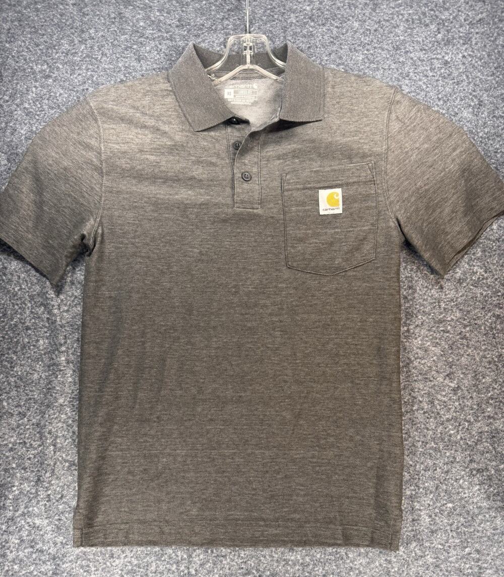 Carhartt Loose Fit Polo Shirt Mens XSmall Gray Pocket Short Sleeve Classic A227
